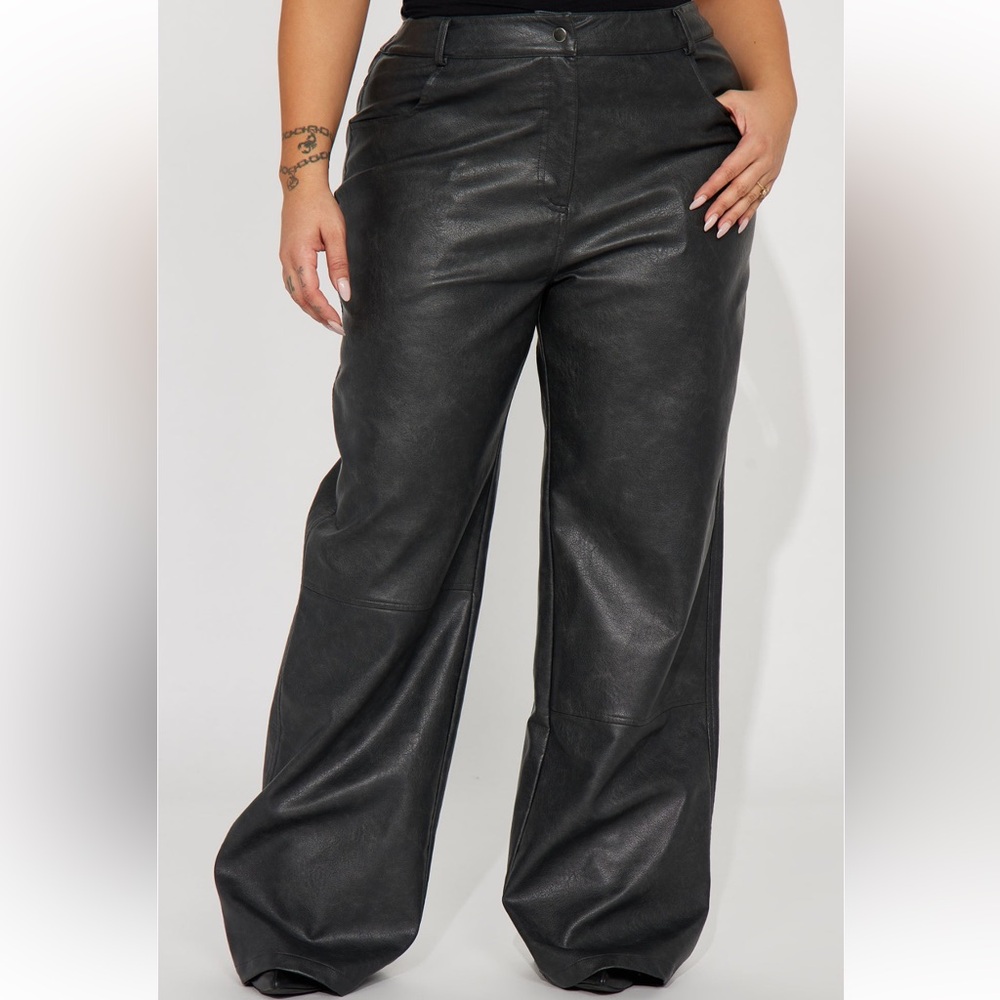 Washed Faux Leather Pant black